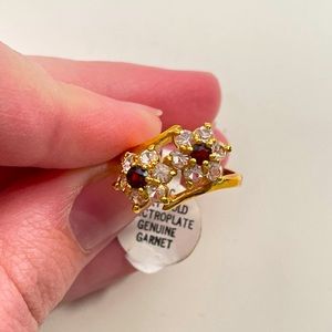NWT Real GARNET Stone 14K GOLD Electroplated Floral Toi Et Moi Holiday Ring